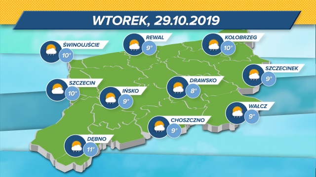 Słońce i możliwe przelotne opady deszczu to prognoza na wtorek dla regionu. Coraz chłodniej, a w środę temperatura w nocy może spaść nawet do zera.