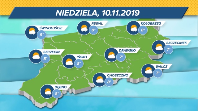 Temperatura od 7 do 8 stopni Celsjusza. W niektórych rejonach województwa zamglenia oraz opady deszczu. Po południu wyjrzy zza chmur słońce.