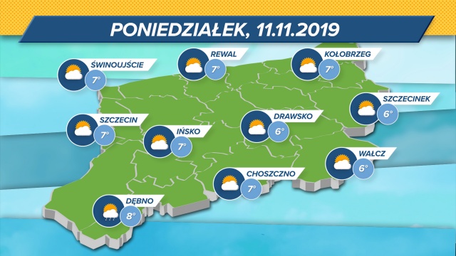 Narodowe Święto Niepodległości obchodzimy w tym roku pod znakiem chmur. Nad regionem mogą także przejść przelotne opady deszczu. Temperatury w Zachodniopomorskiem wyniosą od 6 do 8 stopni Celsjusza.
