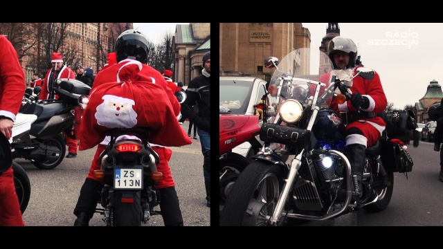 Ulicami Szczecina przejechała parada Mikołajów na motocyklach.