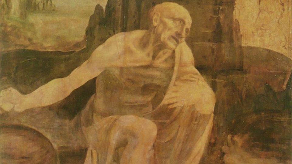 Przy placu św. Piotra w Rzymie można za darmo oglądać obraz Leonarda da Vinci "Święty Hieronim na pustyni”. źródło: https://pl.wikipedia.org/wiki/%C5%9Awi%C4%99ty_Hieronim_na_pustyni