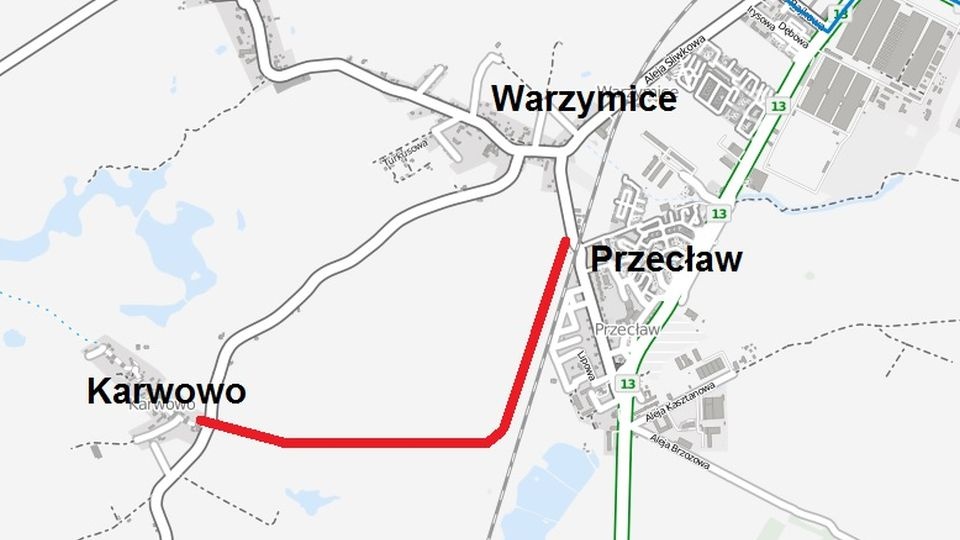 Nowa ścieżka pieszo-rowerowa z Przecławia do Karwowa powstanie wzdłuż linii kolejowej Szczecin - Berlin. źródło: Urząd Gminy Kołbaskowo
