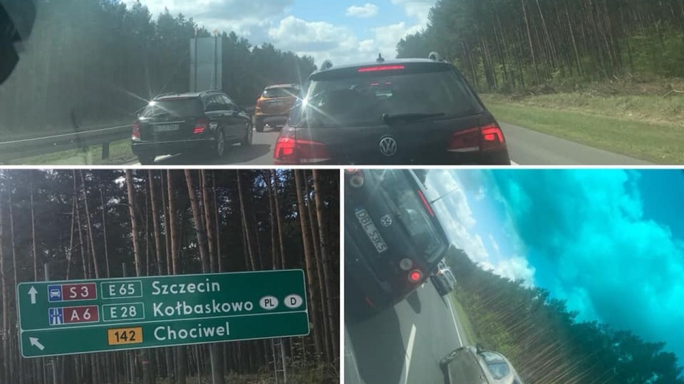 Zakorkowana trasa S3 w kierunku Szczecina. Fot. Facebook Grupa Suszą! Szczecin / Monika Olkowicz