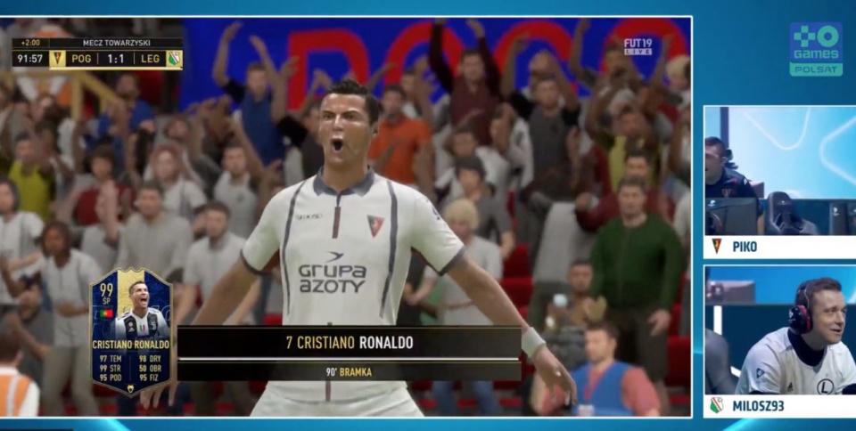 Kierowany przez PIKO Cristiano Ronaldo strzelił wyrównującą bramkę. Fot. Polsat Games