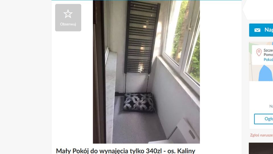 Balkon jest całoroczny - jest tam zainstalowany kaloryfer. źródło: https://www.olx.pl/oferta/maly-pokoj