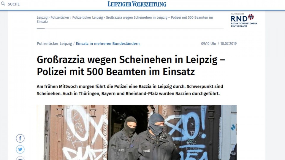 Jak twierdzą lokalne media w starciach z policją zostało rannych kilkanaście osób. Na razie policja nie potwierdza tych informacji. https://www.lvz.de/Leipzig/Polizeiticker/Polizeiticker-Leipzig/Grossrazzia-wegen-Sche