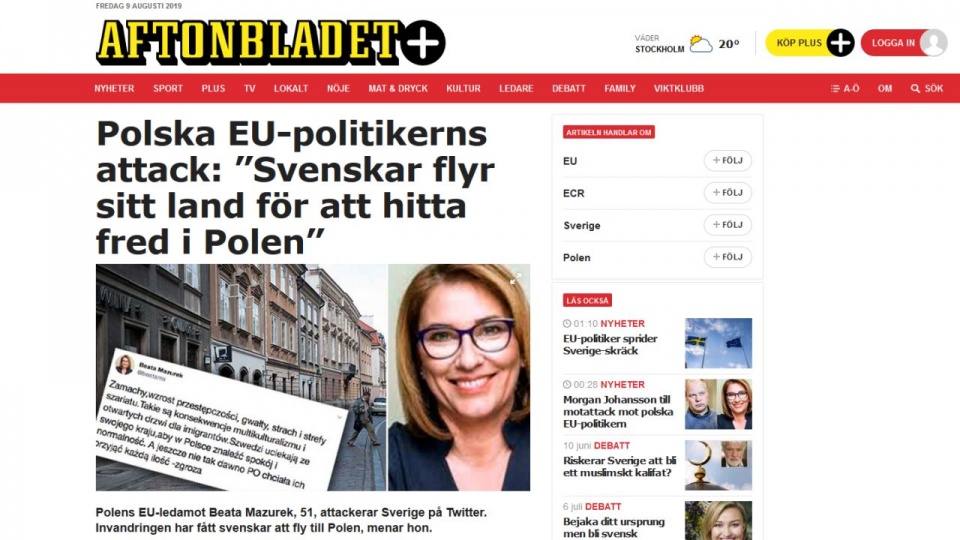 Minister Morgan Johansson powiedział dziennikowi Aftonbladet, że "wypowiedź Mazurek jest totalnie wzięta z sufitu. To do Szwecji przesiedla się co roku tysiące Polaków. Posłanka powinna postawić sobie pytanie, dlaczego tak się dzieje?”. źródło: https://ww