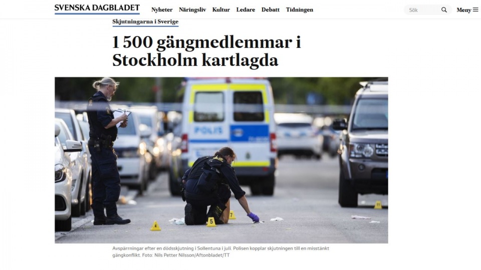 Według szwedzkiej policji, na terenie Sztokholmu działa obecnie ponad 50 zorganizowanych grup przestępczych, które łącznie zrzeszają półtora tysięcy osób. źródło: https://www.svd.se/1-500-gangmedlemmar-i-stockholm--ny-kartlaggning