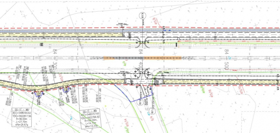 Fragment z projektu budowlanego pokazujący zjazd awaryjny w ul. Goleniowską. Mat. GDDKiA, oddział Szczecin