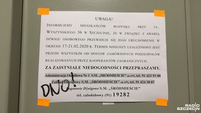 Co najmniej do połowy lutego lokatorzy jednego z bloków przy ul. Wyszyńskiego będą pozbawieni windy. Naprawą urządzenia muszą zająć się Włosi.