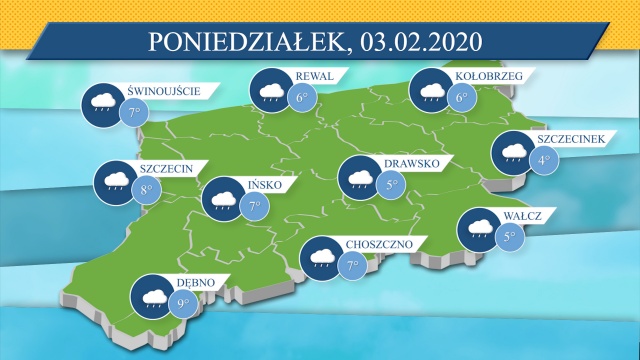 Temperatury w regionie będą utrzymywać się w granicach 4-9 stopni Celsjusza. Nad regionem pojawi się deszcz i spore zachmurzenie.