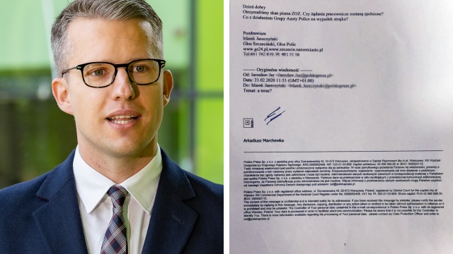 Redaktor Głosu Szczecińskiego wysłał wiadomość do Grupy Azoty Zakładów Chemicznych Police. E-mail dotyczy sporu płacowego w spółce. I nic w tym dziwnego, gdyby pod pytaniami nie znalazł się podpis posła PO Arkadiusza Marchewki.