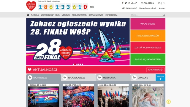 Tegoroczna zbiórka Wielkiej Orkiestry Świątecznej Pomocy przyniosła ponad 186 milionów złotych.