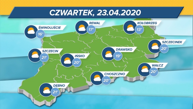 Maksymalnie termometry w regionie wyświetlą powyższe wskazania. Ciśnienie wysokie. Padać nie będzie, wiatr ze wschodu.