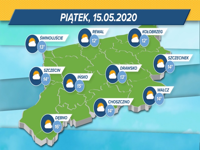 Termometry w regionie wskażą maksymalnie 12-16 stopni w skali Celsjusza. Słaby wiatr z południa (5 kmh). Ciśnienie w normie, rośnie.