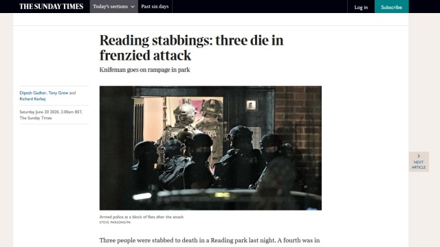 Co najmniej trzy osoby zginęły, a dwie są poważnie ranne po ataku nożownika w angielskim Reading. Rannych jest jednak więcej.