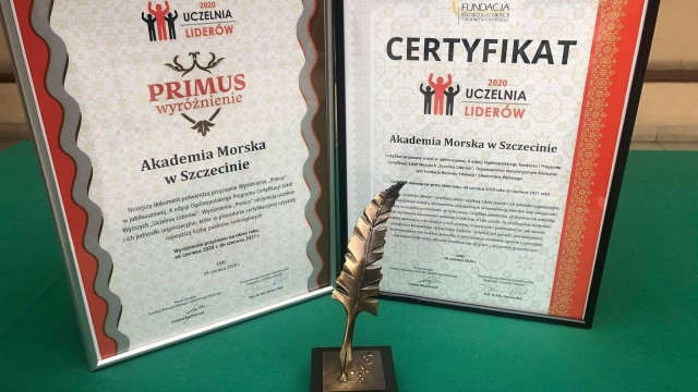 Szczecińska Akademia Morska otrzymała certyfikat Uczelnia Liderów. Ten przyznawany jest uczelniom, których absolwenci na rynku pracy są kreatywni i wszechstronni.