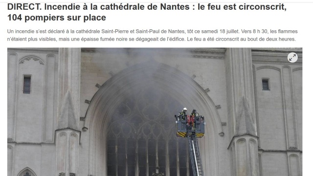 Pożar katedry w Nantes - przyczyną prawdopodobnie celowe działanie