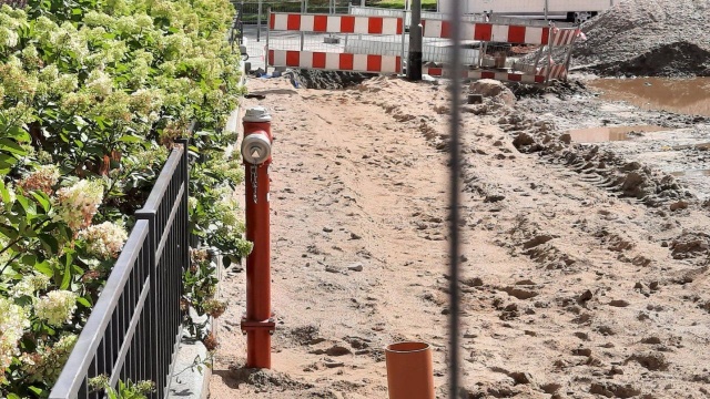 Stuletnie hydranty wymieniono na nowoczesne, tylko że czerwone i brzydkie. Tak jest na remontowanym odcinku alei Jana Pawła II w Szczecinie.