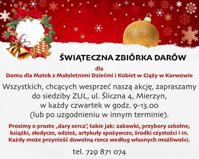 Zachodniopomorski Uniwersytet Ludowy w Mierzynie prosi o dary serca. To w związku ze świąteczną zbiórką dla Domu dla Matek w Karwowie.