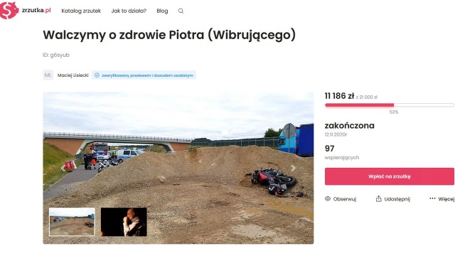 Nie było tradycyjnych paczek i prezentów, są za to pieniądze. Taki podarunek od Moto-Mikołajów z powiatu gryfińskiego otrzymali bliscy Piotra, motocyklisty znanego jako Wibrujący.