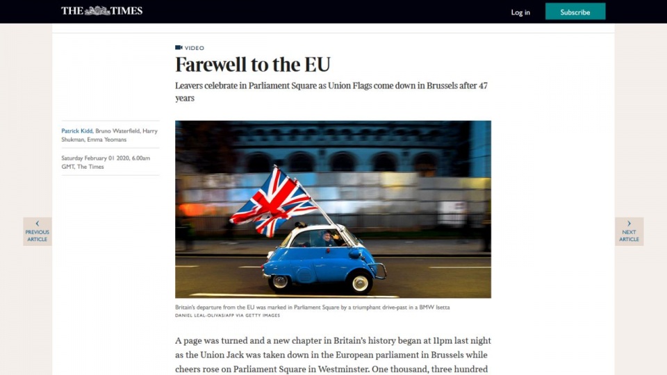 Mimo brexitu Wielka Brytania funkcjonuje na razie tak, jakby dalej należała do Unii Europejskiej. źródło: https://www.thetimes.co.uk/