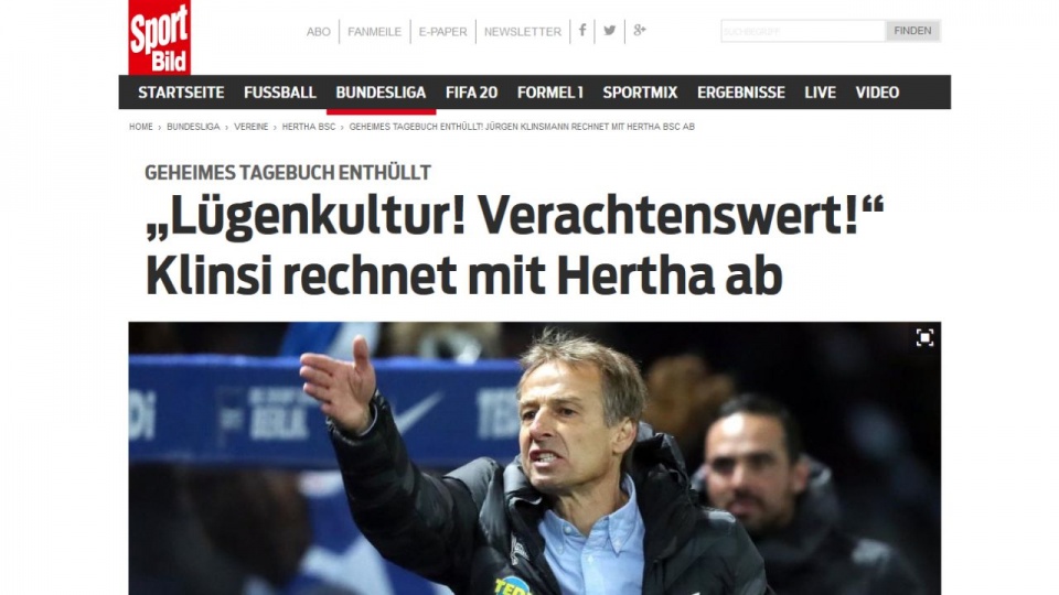 Prezes Herthy Werner Gegenbauer, raport Klinsmanna nazwał absurdalną próbą usprawiedliwiania nagłej rezygnacji. źródło: https://sportbild.bild.de/bundesliga/vereine/hertha-bsc/juergen-klinsi-klinsmann-tagebuch-abrechnung-mit-hertha-bsc-69025016.sport.html