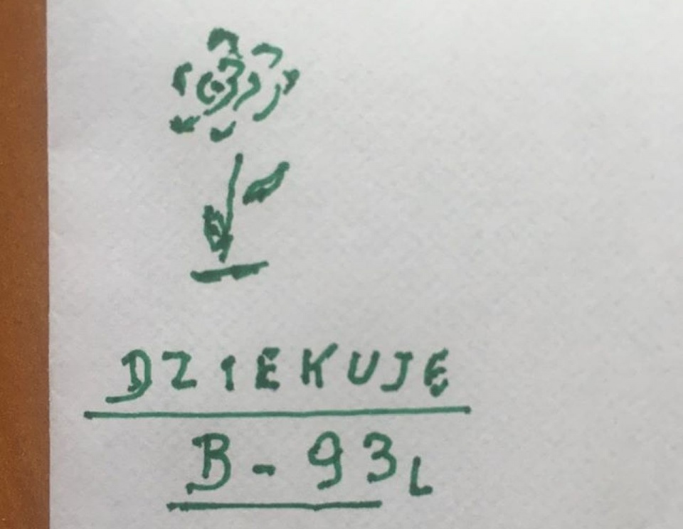 Koperta, w której pani Basia przekazała darowiznę. źródło: https://www.facebook.com/SPWSZ/