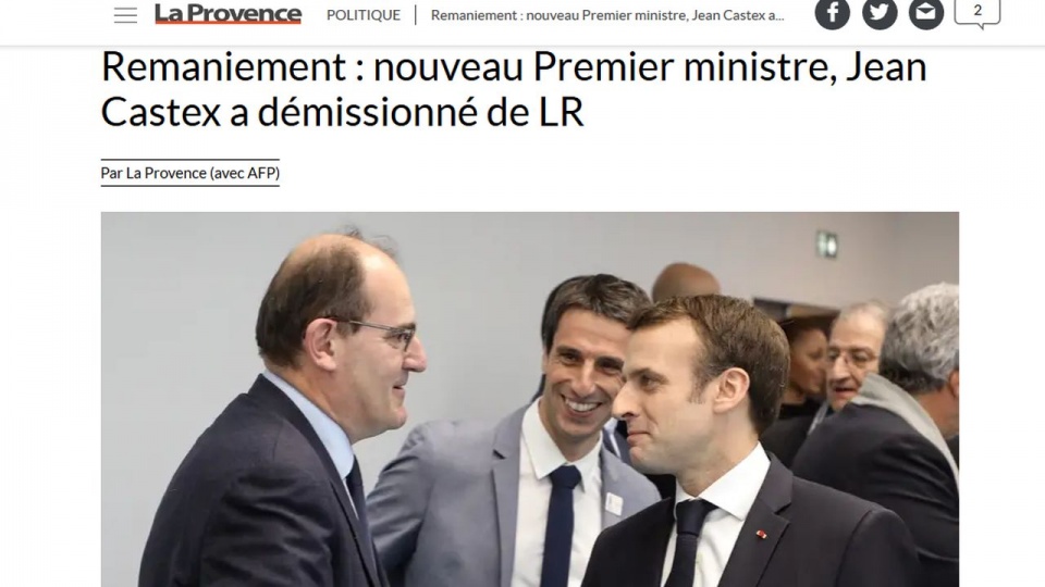 Nowy premier Francji, Jean Castex konstruuje swój gabinet ministerialny. źródło: https://www.laprovence.com/actu/en-direct/6036733/remaniement-nouveau-premier-ministre-jean-castex-a-demissionne-de-lr.html