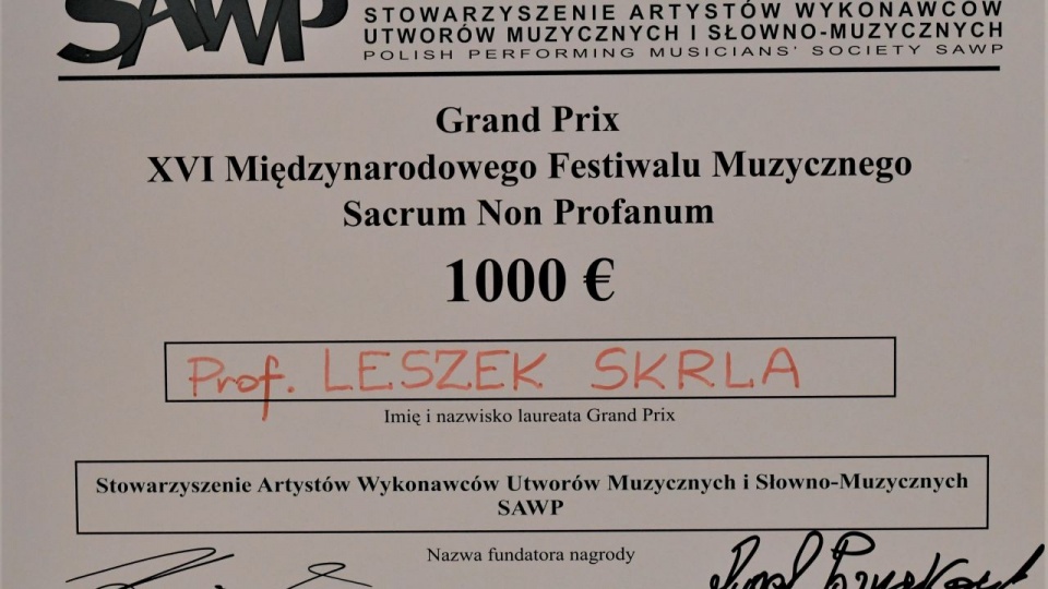 Grand Prix SAWP dla Profesora Leszka Skrli. Fot. Jan Olczak