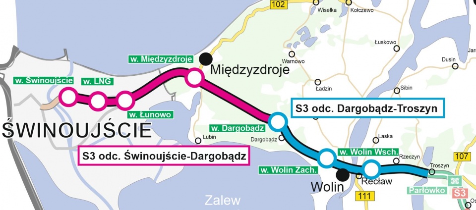 Mapa S3 Swinoujście-Troszyn. Mat. GDDKiA oddział w Szczecinie