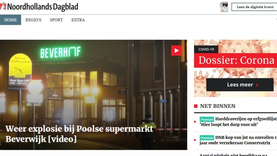 W polskim sklepie w holenderskiej miejscowości Beverwijk pod Amsterdamem doszło do kolejnej eksplozji. źródło: https://www.noordhollandsdagblad.nl/?utm_source=google&utm_medium=organic