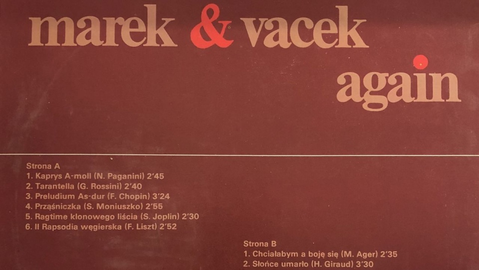 Rewers okładki płyty „Marek&Vacek again” zrealizowanej w studiu nagrań Polskiego Radia Szczecin w 1984 roku. Fot. Jan Koprowicz