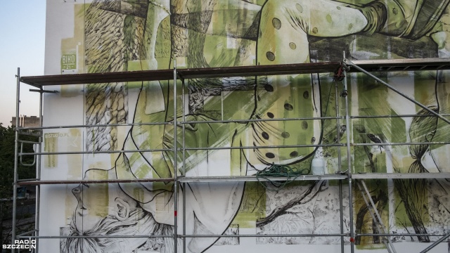 Fot. Wojciech Ochrymiuk [Radio Szczecin] Eko-mural przy zakorkowanym skrzyżowaniu w Szczecinie [ZDJĘCIA]