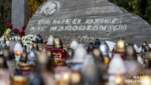 Setki zniczy zapłonęły przy Pomniku Dzieci Nienarodzonych na Cmentarzu Centralnym w Szczecinie.