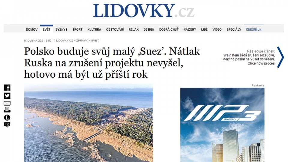 "Lidove noviny" informują, że u podstaw inwestycji leży nieufność wobec Rosji, poparta doświadczeniami z przeszłości. źródło: https://www.lidovky.cz/svet/polsko-buduje-svuj-maly-suez