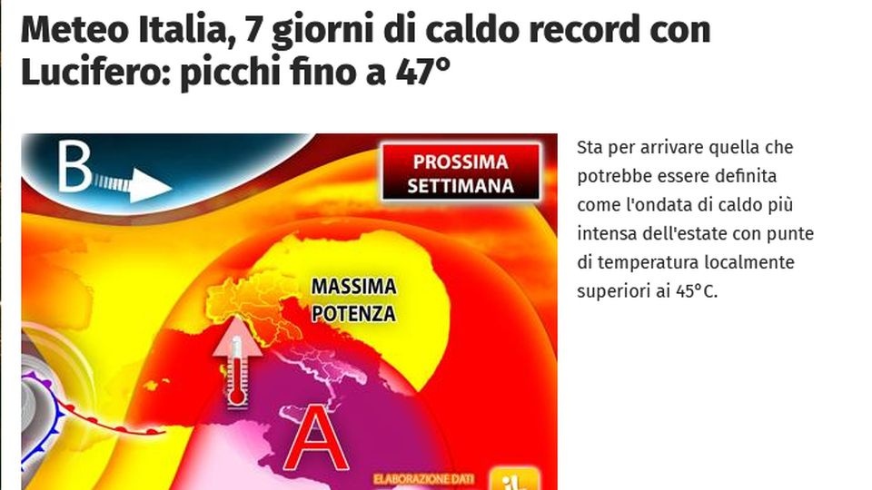 Synoptycy ostrzegają, że z Afryki do Włoch nachodzi potężny wyż, który nazwali Lucyferem. źródło: https://www.affaritaliani.it/meteo