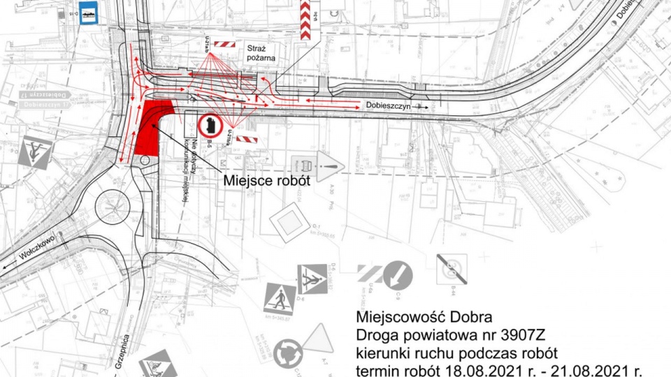 Przez kilka najbliższych dni samochody ciężarowe będą kierowane objazdami przez miejscowość Buk. źródło: https://dobraszczecinska.pl/