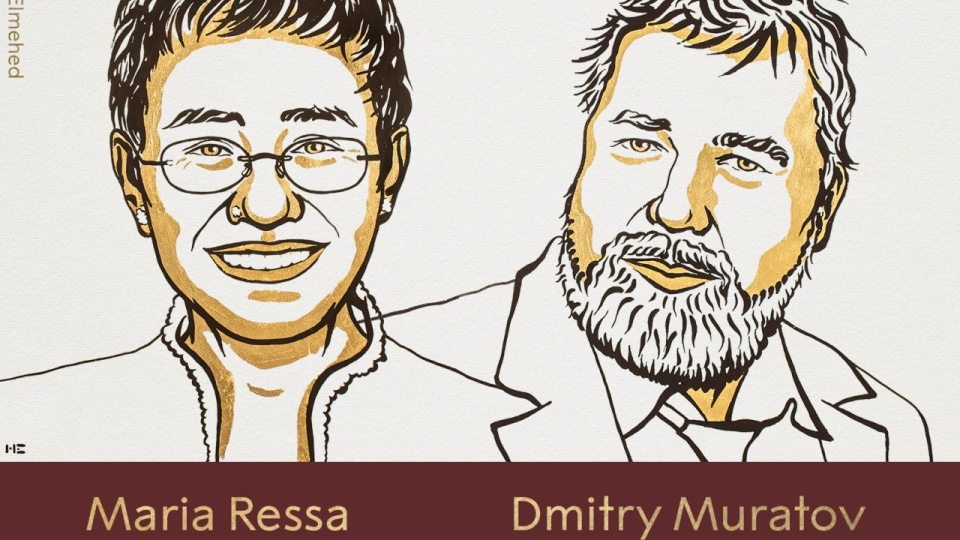 Maria Ressa i Dmitrij Muratow zostali nagrodzeni za wysiłki na rzecz ochrony wolnego słowa w swoich krajach. źródło: https://twitter.com/NobelPrize