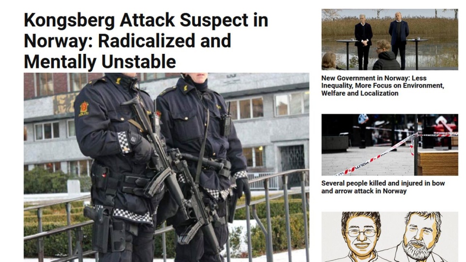 Szef norweskiej policji, Ole Bedrup Saeverud mówi jednak, że w ostatnim czasie nic nie wskazywało, że 37-latek może chcieć dokonać ataku. źródło: https://www.tnp.no/norway/panorama/kongsberg-attack-suspect-in-norway-radicalized-and-mentally-unstable