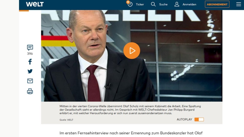 W rozmowie z telewizją dziennika "Die Welt" kanclerz Olaf Scholz skomentował wypowiedź swojego poprzednika i partyjnego kolegi Gerharda Schrödera, który stwierdził, że uruchomienie gazociągu Nord Stream 2 leży w interesie Niemiec i nie powinno być odwlekane. źródło: https://www.welt.de/