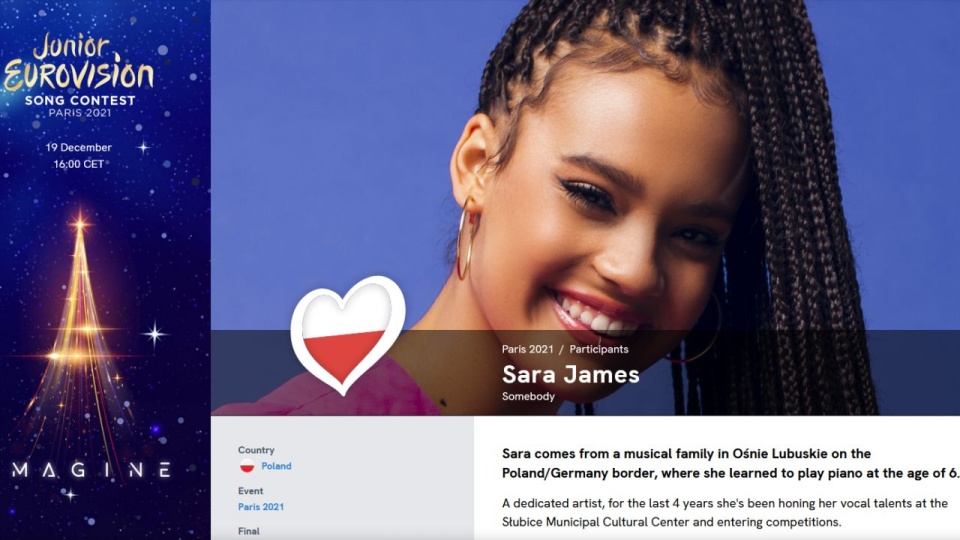 Polka, Sara James zajęła drugie miejsce w konkursie piosenki Eurowizji Junior w Paryżu. źródło: https://junioreurovision.tv/participant/sara-james-2021