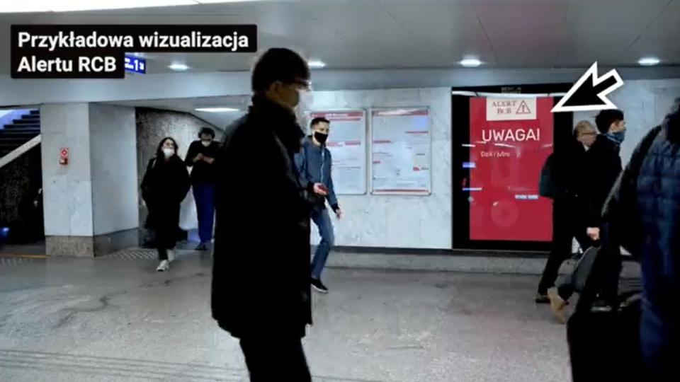 Alert RCB na ekranach wielkoformatowych. Mat. Rządowe Centrum Bezpieczeństwa