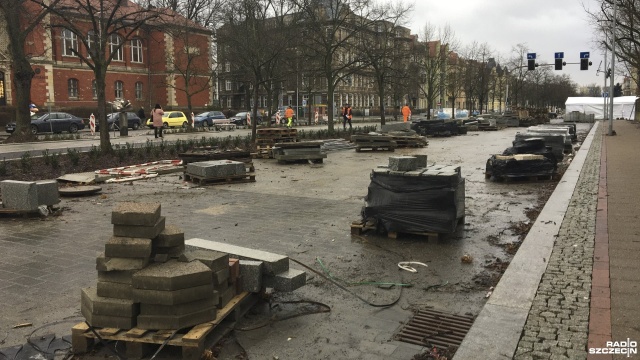 Fot. Sławomir Orlik [Radio Szczecin] Kolejne opóźnienie przy przebudowie Alei Jana Pawła II w Szczecinie [ZDJĘCIA]