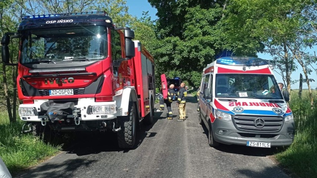 Dwie osoby zostały ranne. Natomiast żubr nie przeżył. źródło: https://www.facebook.com/OSPInsko Dwie osoby w szpitalu. A żubr nie przeżył wypadku [ZDJĘCIA]