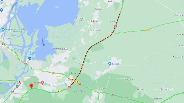 Potężny korek na autostradzie A6 od strony Goleniowa do węzła Kijewo.