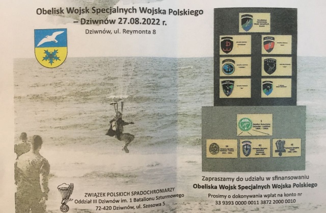 Obelisk Wojsk Specjalnych Wojska Polskiego zostanie odsłonięty w Dziwnowie