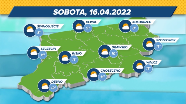 Temperatura około 10 stopni, może wystąpić lekkie zachmurzenie, przeważnie słonecznie w całym regionie.