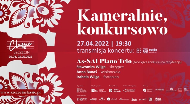 Koncert muzyki klasycznej Szczecin Classic na skrzypce, wiolonczelę i fortepian. Kameralnie, konkursowo As-SAI Piano Trio zabrzmi w środę wieczorem w Studiu S-1 Radia Szczecin.