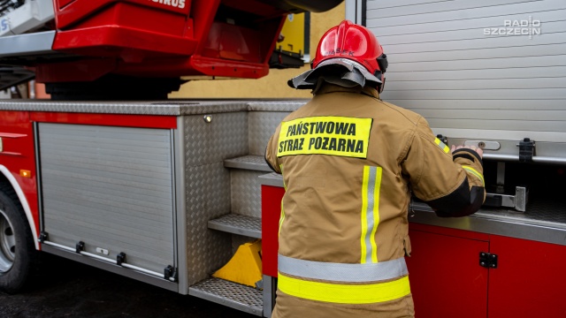 Pożar trzcinowisk w Policach. Od 14 strażacy walczą z ogniem przy ulicy Działkowej.